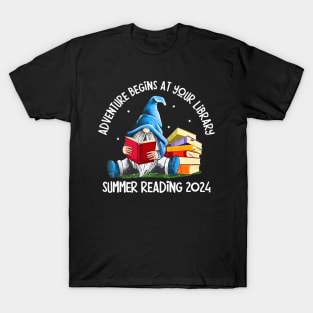 Adventure Begins At Your Library Summer Reading 2024 Gnome T-Shirt